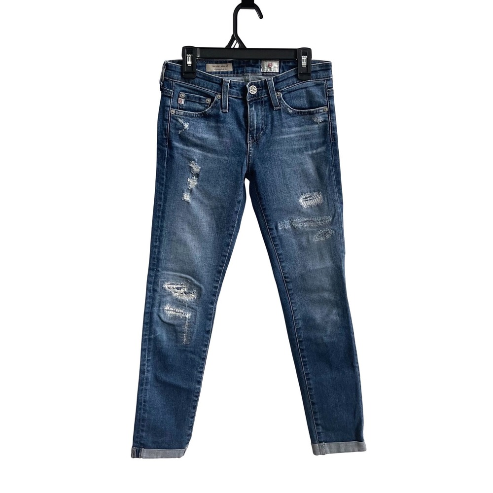 AG Adriano Goldschmied Stilt Roll-Up Jeans Womens 24 Blue Distressed Cigarette
